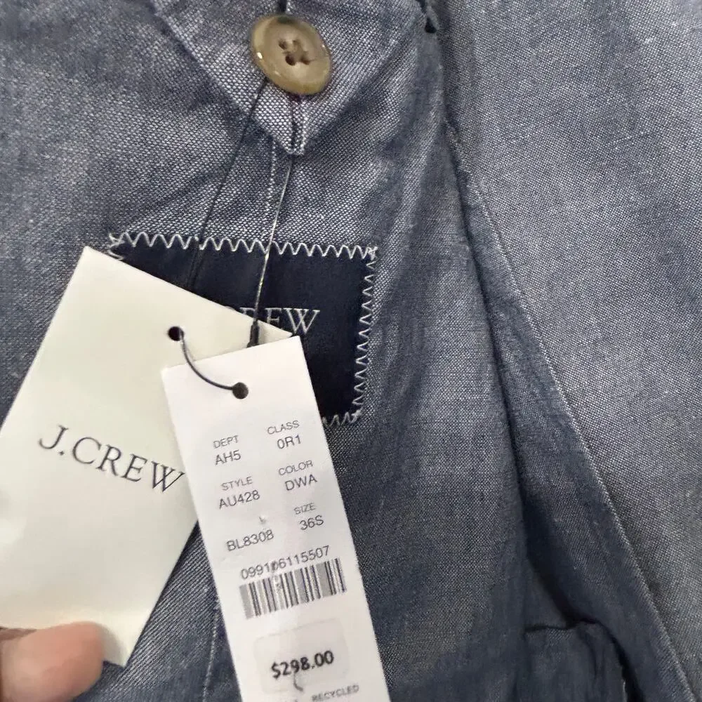 NEW J.Crew Ludlow Slim-Fit Unstructured Suit Jacket Irish Cotton-Linen Blue 36S